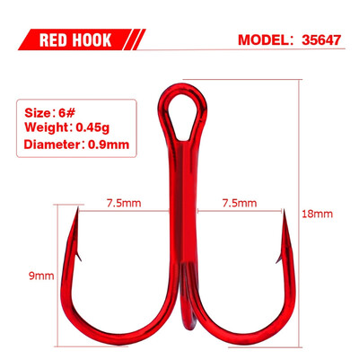 10 gab./partijā Ass trīskāršais makšķerēšanas āķis, spēcīgs apaļš līkums, plata sprauga ar augstu oglekļa tēraudu dzeloņstieņu āķi mānekļiem ēsmas izmērs 2#-10#