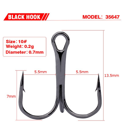 10 gab./partijā Ass trīskāršais makšķerēšanas āķis, spēcīgs apaļš līkums, plata sprauga ar augstu oglekļa tēraudu dzeloņstieņu āķi mānekļiem ēsmas izmērs 2#-10#