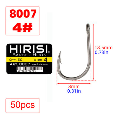 50 buc cârlig ghimpat pentru pescuitul crapului cârlig cu ochi inel din oțel cu conținut ridicat de carbon 8007 mărimea 2468