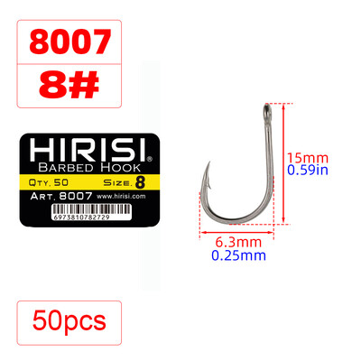 50 buc cârlig ghimpat pentru pescuitul crapului cârlig cu ochi inel din oțel cu conținut ridicat de carbon 8007 mărimea 2468