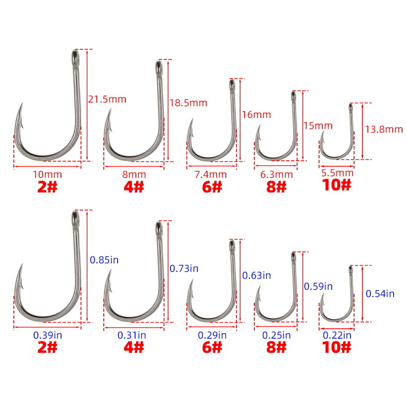 50 buc cârlig ghimpat pentru pescuitul crapului cârlig cu ochi inel din oțel cu conținut ridicat de carbon 8007 mărimea 2468