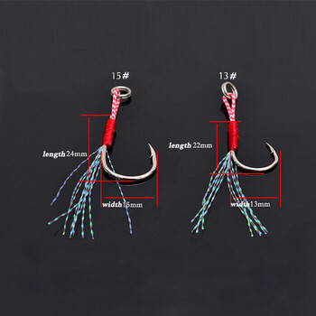 20бр. Риболовна кука Цветни бавни джигинг джигове Помощна кука Бодливи единични джиг куки Резба Перо Pesca Високовъглеродна стомана