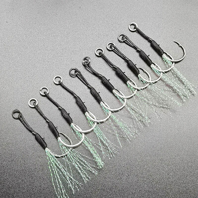 20 vnt Žvejybos kabliukas Spalvingas lėtas kabliukas spygliuotas kabliukas pagalbinis kabliukas spygliuotas viengubas kabliukas sriegis plunksna Pesca anglies plienas