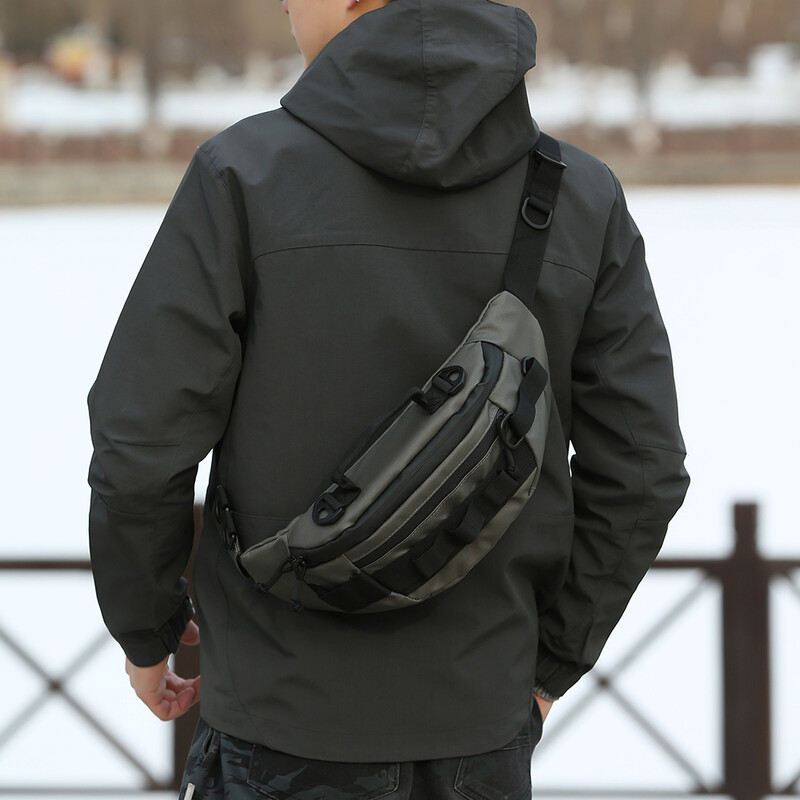 Vyriškas „Tactical Fanny Pack“ vandeniui atsparus žvejybos reikmenų krepšys Daugiafunkcis užtrauktuku saugomas krepšys nuo vagysčių, skirtas stovyklavimui lauke