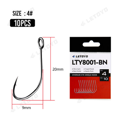 LETOYO kaltinis kotas Spygliuota negabaritinė akis Žuvies kabliukas šaukštiniam masalui High Carbon Steel juodas nikelio kabliukas žvejybai sraute