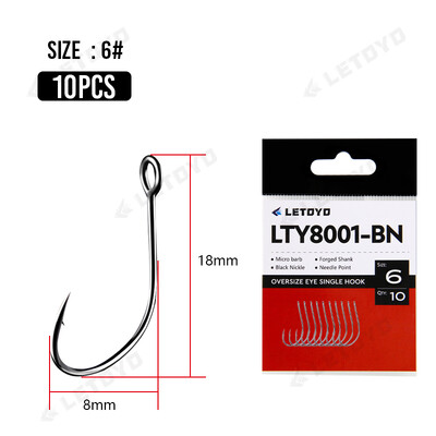 LETOYO kaltinis kotas Spygliuota negabaritinė akis Žuvies kabliukas šaukštiniam masalui High Carbon Steel juodas nikelio kabliukas žvejybai sraute