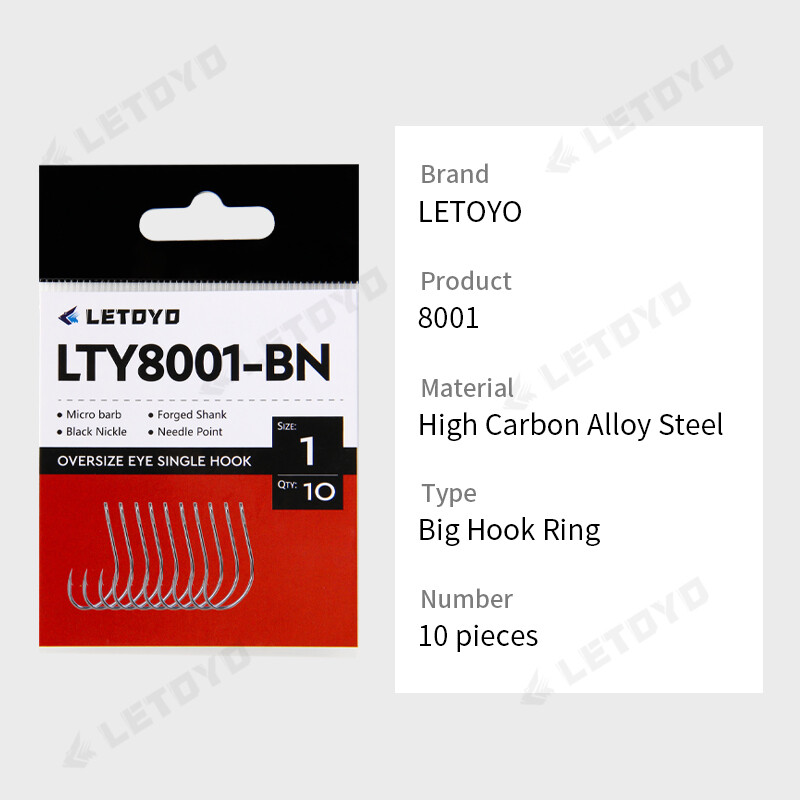 LETOYO kaltinis kotas Spygliuota negabaritinė akis Žuvies kabliukas šaukštiniam masalui High Carbon Steel juodas nikelio kabliukas žvejybai sraute