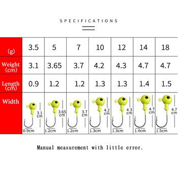 10 бр. Кука с глава за джиг 3,5 g 5 g 7 g 10 g 12 g 14 g 18 g Кука за риболов Цветна джигова примамка Твърди примамки Риболовни принадлежности с мек червей