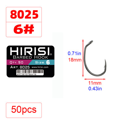 Hirisi 50db PTFE bevonatú, magas széntartalmú rozsdamentes acél szöges horog, szemes horgásztartozékokkal 8025