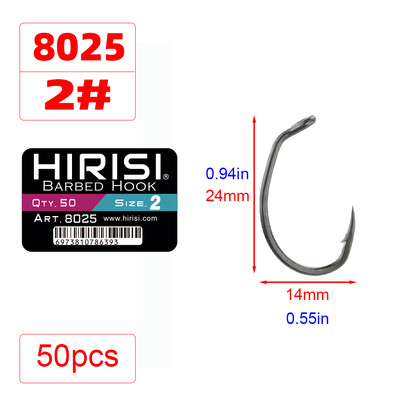 Hirisi 50db PTFE bevonatú, magas széntartalmú rozsdamentes acél szöges horog, szemes horgásztartozékokkal 8025