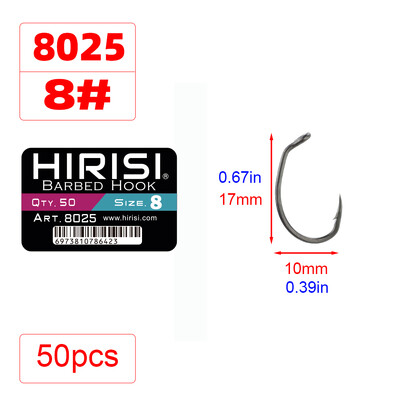 Hirisi 50db PTFE bevonatú, magas széntartalmú rozsdamentes acél szöges horog, szemes horgásztartozékokkal 8025