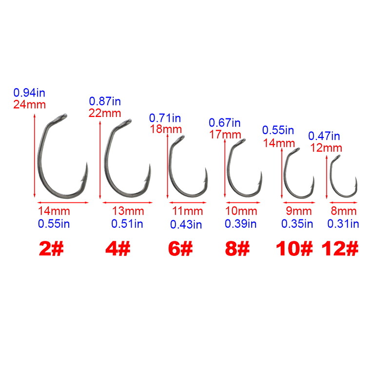Hirisi 50db PTFE bevonatú, magas széntartalmú rozsdamentes acél szöges horog, szemes horgásztartozékokkal 8025