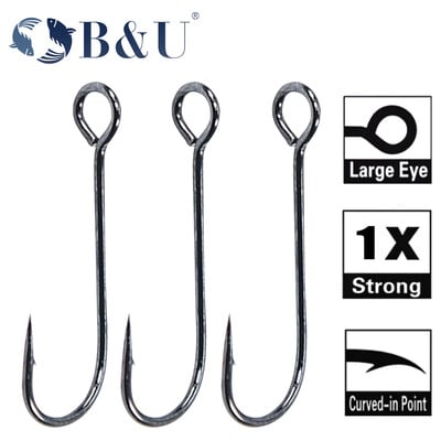 B&U 20db Horgászhorog nagy szemű gyűrű szénacél Single Hooks felszerelés Worm Hooks Fishing Puha csiga horog magas széntartalmú acél