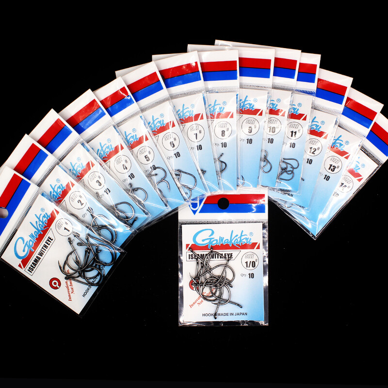 Rybárske háčiky gamakatsu 10 ks/sada Iseama kruhové rybárske háčiky s kaporovými očkami veľkosť 1/0-14# krúžkové očko japonské rybárske háčiky jeden jigový háčik