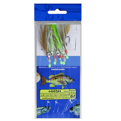Sabiki kalapüügiriistad Söödad Pehme kaheksajala peibutis helendav helmesulg kala nahk string konksud merevee kalapüük 1 pakk 1/0