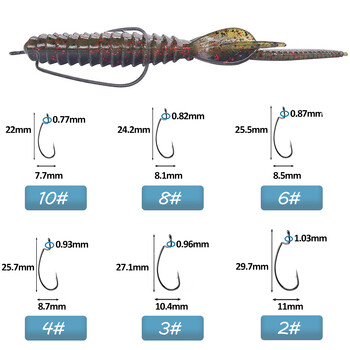 50 бр. Риболовни куки за риболов на бас #1-5/0# Високовъглеродна стоманена офсетна манивела Куки Мека стръв за червеи Джиг Мухъл Куки Texas Rig Hook