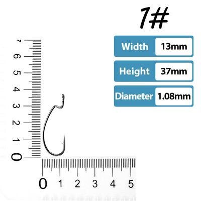 50 vnt Žvejybos kabliukai ešerių žvejybai #1-5/0# Didelio anglies plieno ofsetiniai alkūniniai kabliukai Minkštas sliekinis masalas Jig Formos kabliukai Texas Rig Hook