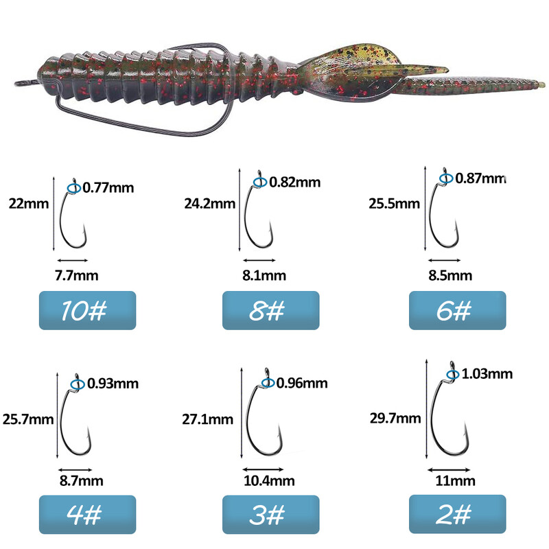 50 vnt Žvejybos kabliukai ešerių žvejybai #1-5/0# Didelio anglies plieno ofsetiniai alkūniniai kabliukai Minkštas sliekinis masalas Jig Formos kabliukai Texas Rig Hook