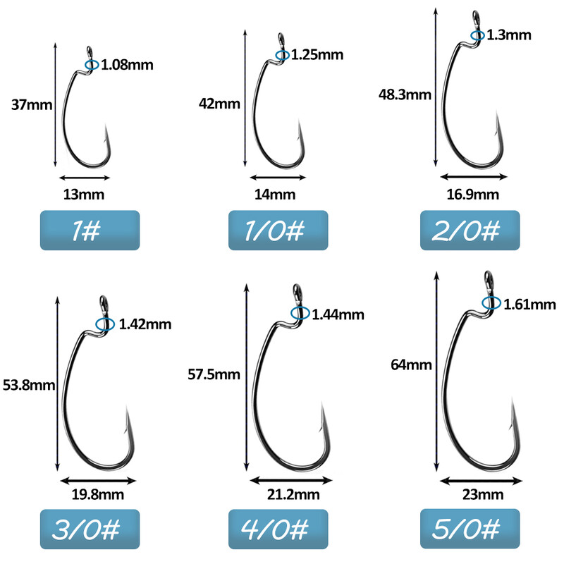50 vnt Žvejybos kabliukai ešerių žvejybai #1-5/0# Didelio anglies plieno ofsetiniai alkūniniai kabliukai Minkštas sliekinis masalas Jig Formos kabliukai Texas Rig Hook