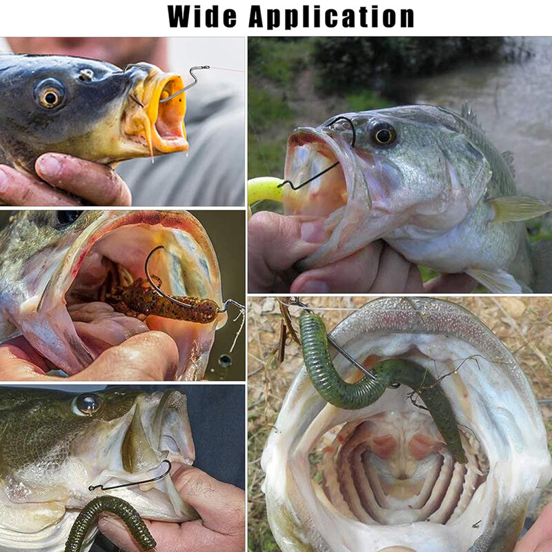 50 vnt Žvejybos kabliukai ešerių žvejybai #1-5/0# Didelio anglies plieno ofsetiniai alkūniniai kabliukai Minkštas sliekinis masalas Jig Formos kabliukai Texas Rig Hook