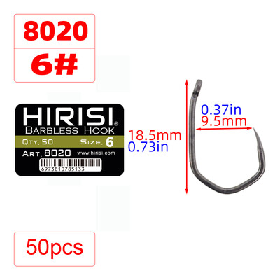 Hirisi 50 vnt PTFE dengtas didelės anglies nerūdijančio plieno spygliuotas žuvies kabliukas su akimi 8020 žvejybos priedai