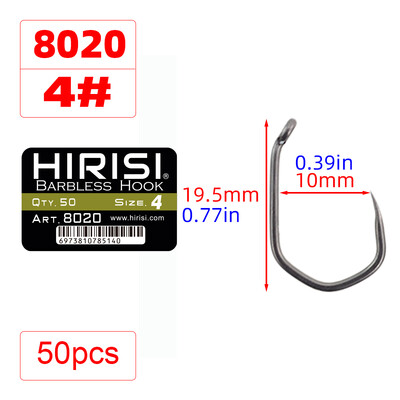 Hirisi 50 vnt PTFE dengtas didelės anglies nerūdijančio plieno spygliuotas žuvies kabliukas su akimi 8020 žvejybos priedai