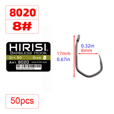 Hirisi 50 vnt PTFE dengtas didelės anglies nerūdijančio plieno spygliuotas žuvies kabliukas su akimi 8020 žvejybos priedai