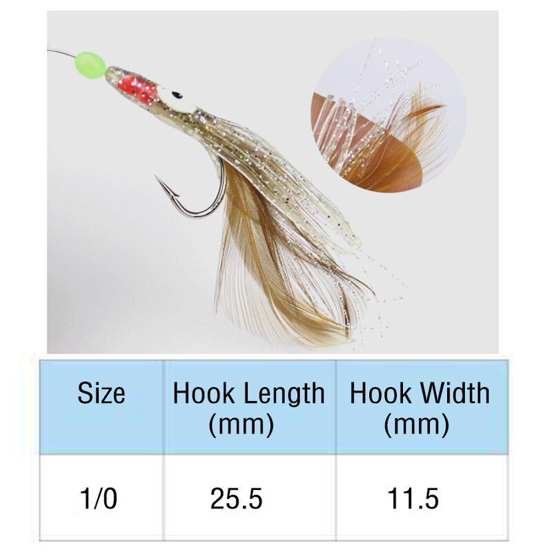 Sabiki Rybárske návnady Mäkká návnada na chobotnicu Svietiaca korálková perie Rybia koža Háčiky na rybolov v slanej vode 1 balenie 1/0