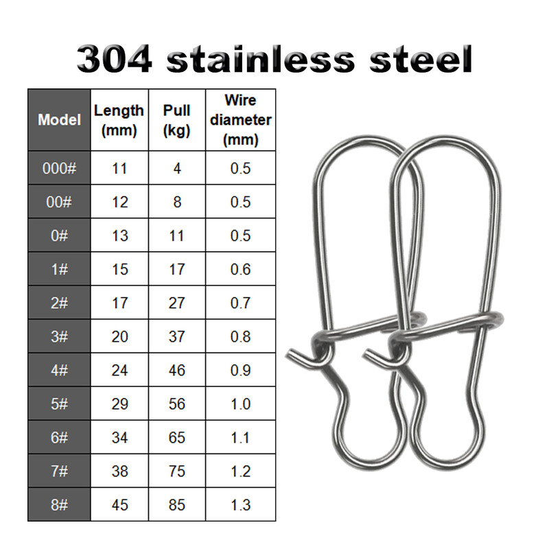 50 vnt Žvejybos pasukama jungtis, kabliukai, spaustukai, užraktai, karabinai, nerūdijančio plieno žvejybos tvirtinimo elementai, užsegami įrankiai