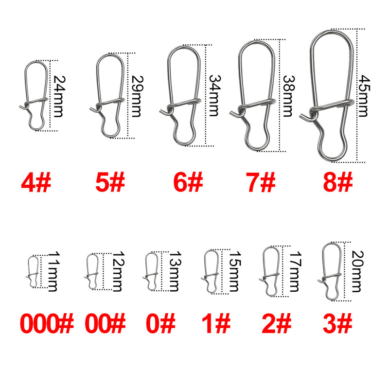 50 vnt Žvejybos pasukama jungtis, kabliukai, spaustukai, užraktai, karabinai, nerūdijančio plieno žvejybos tvirtinimo elementai, užsegami įrankiai