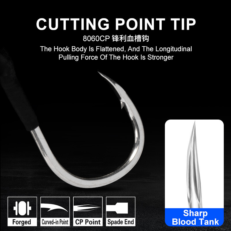 2/0 3/0 5/0 9/0 Cârlig ghimpat cu dublă asistență Cârlige de jigging lent din oțel cu conținut ridicat de carbon cu linie PE Pescuit în mare Știucă Momeală metalică