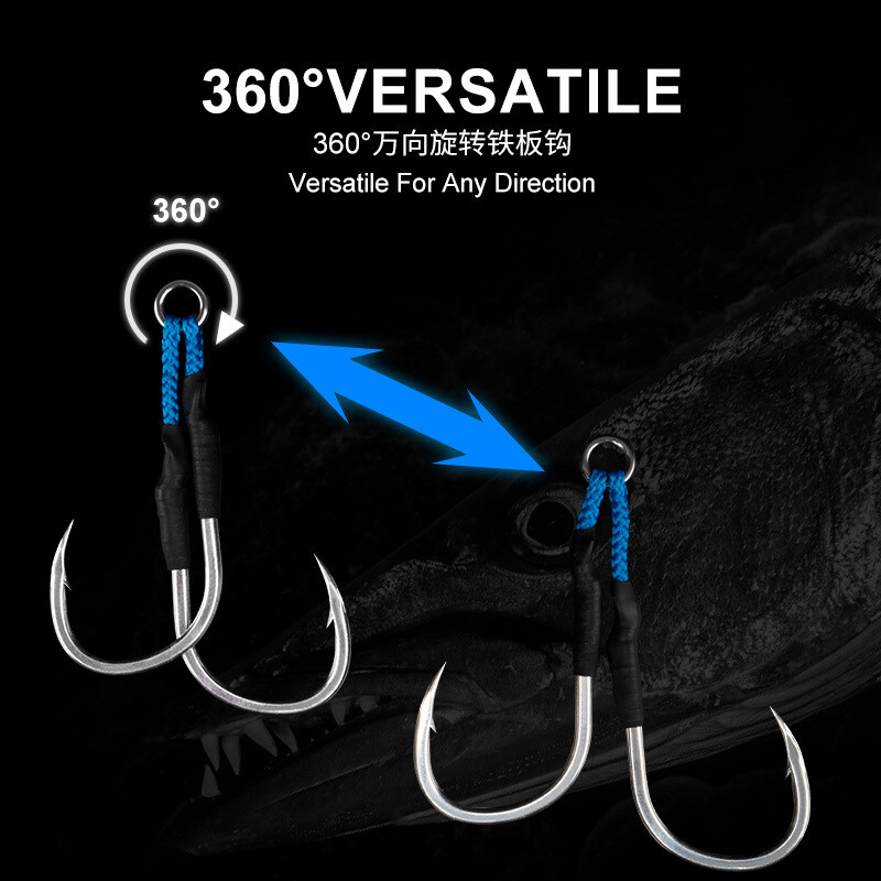 2/0 3/0 5/0 9/0 Cârlig ghimpat cu dublă asistență Cârlige de jigging lent din oțel cu conținut ridicat de carbon cu linie PE Pescuit în mare Știucă Momeală metalică
