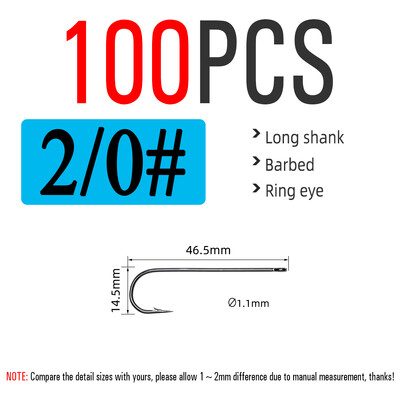 ICERIO 100 ks 16# - 3/0 dlhý driek jemný drôt Aberdeen háčik na morský rybolov sladkovodný rybolov Sabiki Rig Streamer muškársky háčik