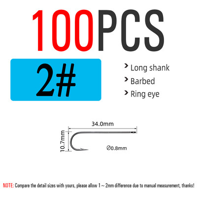 ICERIO 100 ks 16# - 3/0 dlhý driek jemný drôt Aberdeen háčik na morský rybolov sladkovodný rybolov Sabiki Rig Streamer muškársky háčik