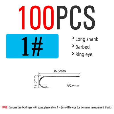 ICERIO 100 ks 16# - 3/0 dlhý driek jemný drôt Aberdeen háčik na morský rybolov sladkovodný rybolov Sabiki Rig Streamer muškársky háčik