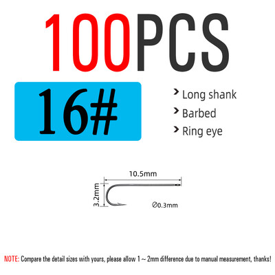 ICERIO 100 ks 16# - 3/0 dlhý driek jemný drôt Aberdeen háčik na morský rybolov sladkovodný rybolov Sabiki Rig Streamer muškársky háčik
