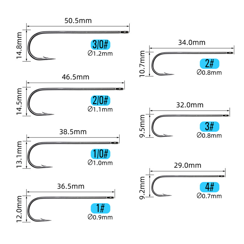 ICERIO 100 ks 16# - 3/0 dlhý driek jemný drôt Aberdeen háčik na morský rybolov sladkovodný rybolov Sabiki Rig Streamer muškársky háčik