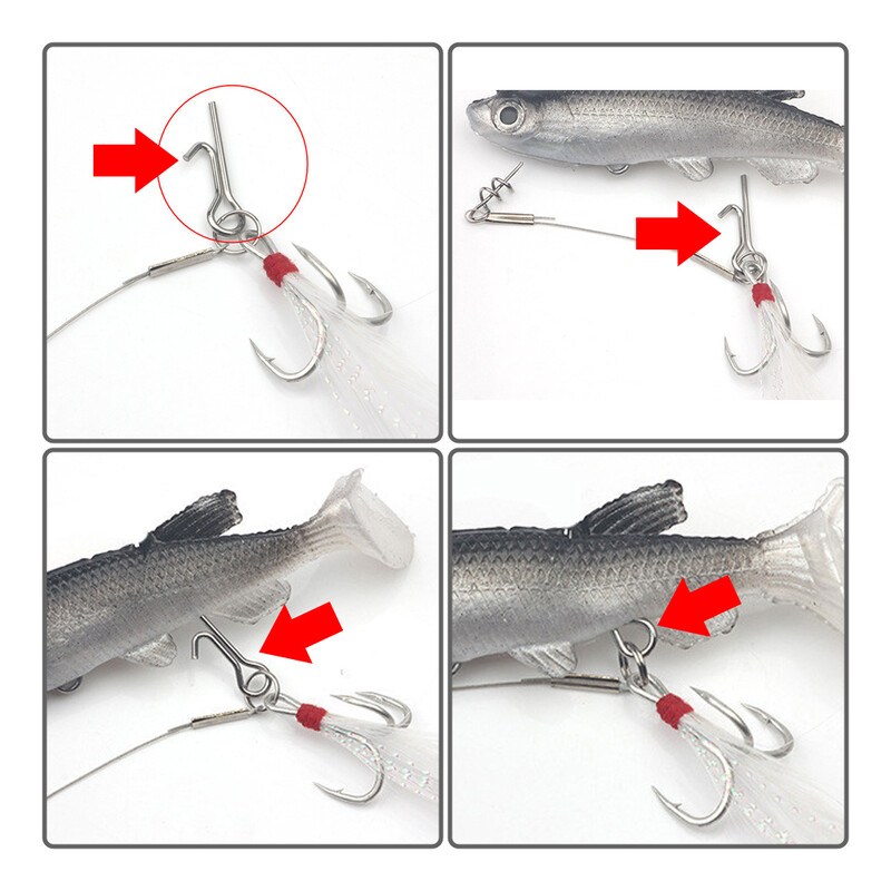 50 DB horgászcsali Stinger tüskés horog összekötő tűk tű fix zárasszisztens puha csali horgásztartozékok