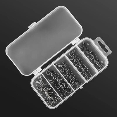 50Pcs /Box #2/#4/#6/#8/#10 Риболовна кука Високовъглеродна стомана Преобърнати куки Риболовни принадлежности Round Bend Treble For Bass