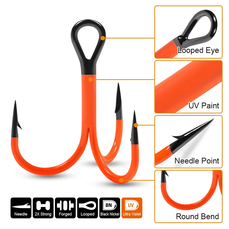 Spinpoler UV narančasta ribička udica Super snažna treble udica #1 #1/0 #2/0 Ugljični čelik Saltwater Bass Anticorrision udice