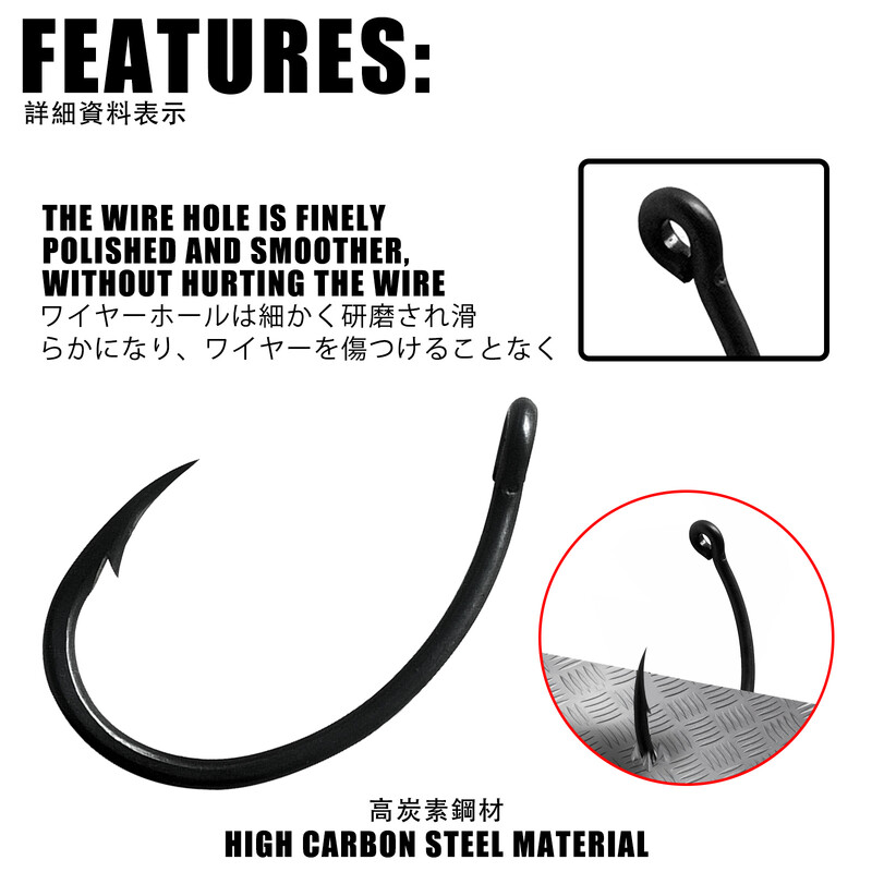 50db Ponty horgász horgok PTFE bevonat magas széntartalmú rozsdamentes acél szöges horgok ívelt széles résű szöges horog erősíti ponty horog