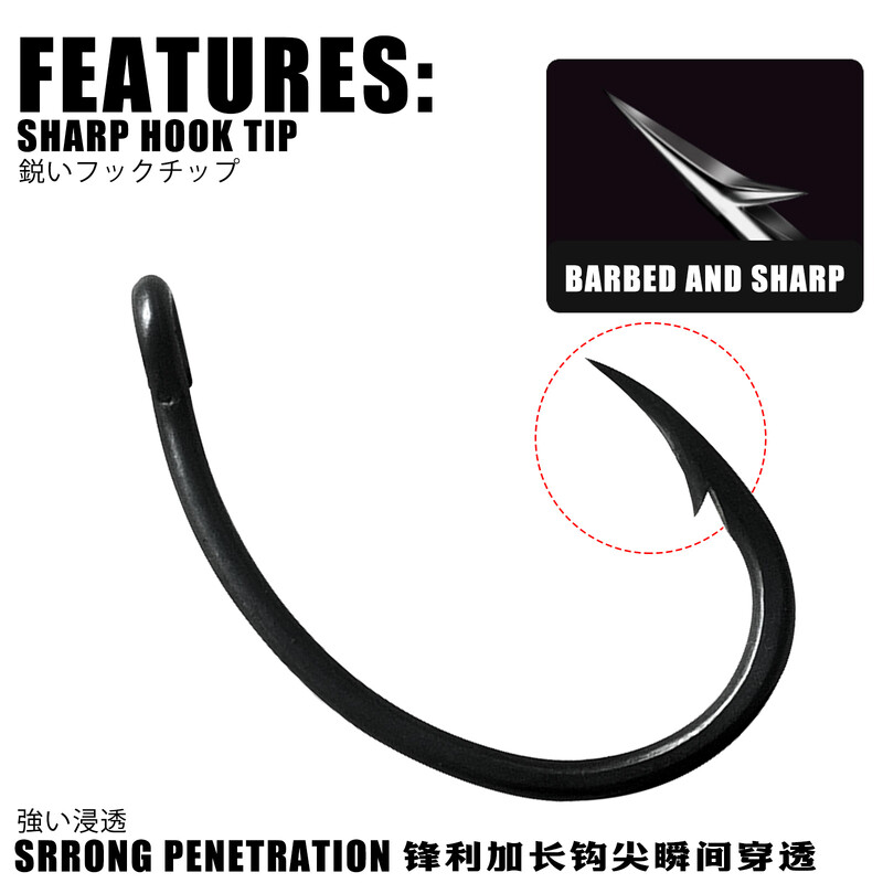 50db Ponty horgász horgok PTFE bevonat magas széntartalmú rozsdamentes acél szöges horgok ívelt széles résű szöges horog erősíti ponty horog