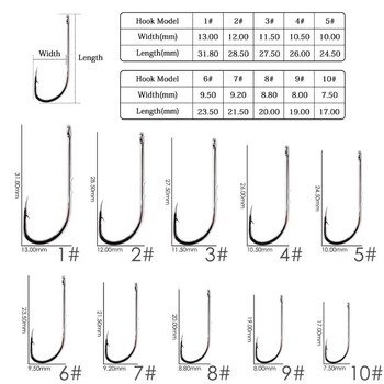 Куки с дълга дръжка за риболов 50 бр./торба 1#-10# Високовъглеродна стомана Остра бодлива офсетна тясна кука за стръв Аксесоари за риболовни принадлежности