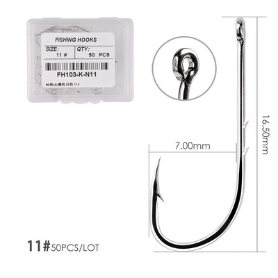Hosszú szárú horgok horgászathoz 50db/táska 1#-10# magas széntartalmú acél éles szöges eltolással keskeny csali horog horgászfelszerelés tartozékok