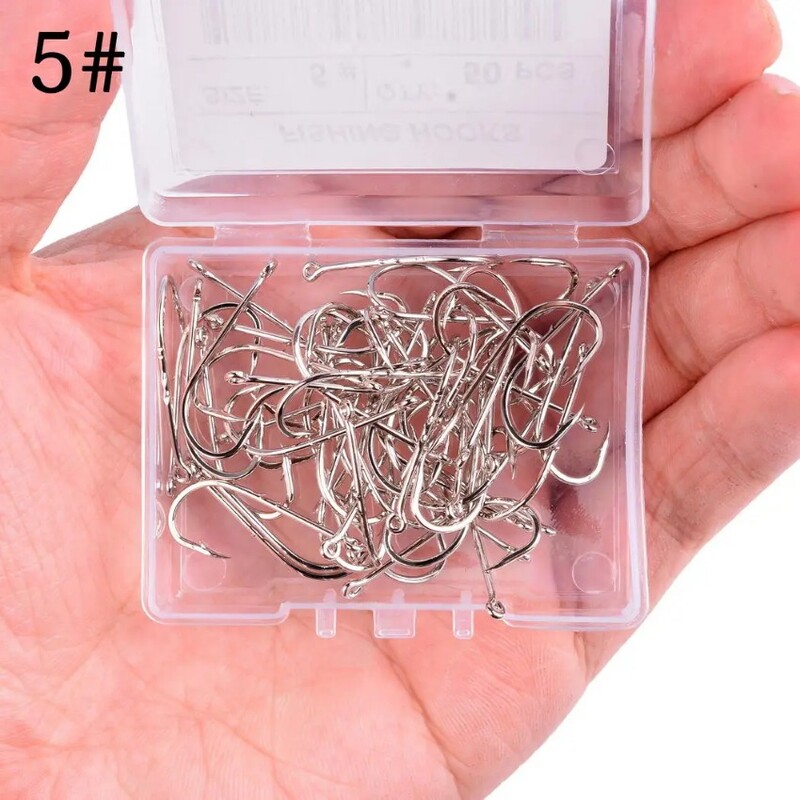 Hosszú szárú horgok horgászathoz 50db/táska 1#-10# magas széntartalmú acél éles szöges eltolással keskeny csali horog horgászfelszerelés tartozékok