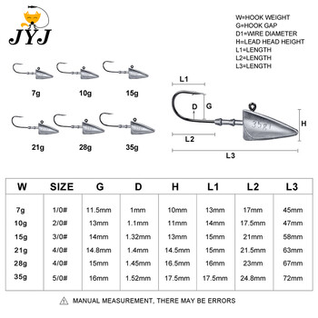 JYJ Triangle Head Hooks 7g 10g 15g 21g 28g 35g αγκίστρι ψαρέματος τύπου πλοίου μαλακό σκουλήκι bog Lure Hook Jig Head Fishing Tackle Hooks