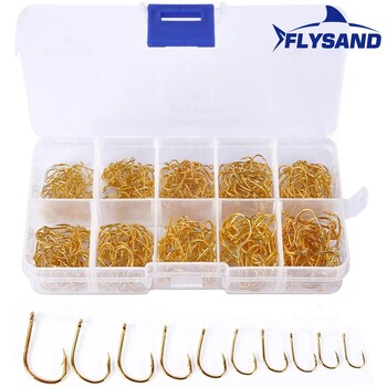 FLYSAND 100pcs/500pcs Αγκίστρια ψαρέματος από χάλυβα υψηλής περιεκτικότητας σε άνθρακα Μικτού μεγέθους Αγκαθωτό αγκίστρι για αγκίστρια Carp Fishing Jig Head Αξεσουάρ για ψάρεμα με μύγα