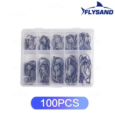 FLYSAND 100 vnt./500 vnt. Didelio anglies plieno meškeriojimo kabliukai Mišraus dydžio spygliuotas kabliukas Karpių žvejybos Jig Head Meškeriojimo priedai priedai