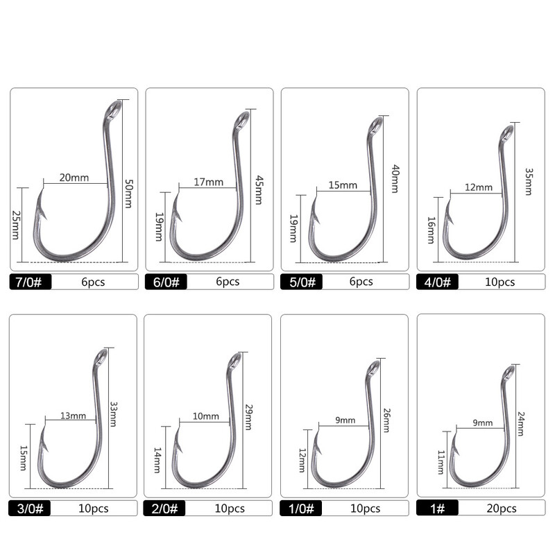 FISH KING 6-25gab. Nerūsējošā tērauda astoņkāju jūras makšķerēšanas āķi 7/0#-6# dzeloņstieni ar garu kātu Sālsūdens tārpu āķis