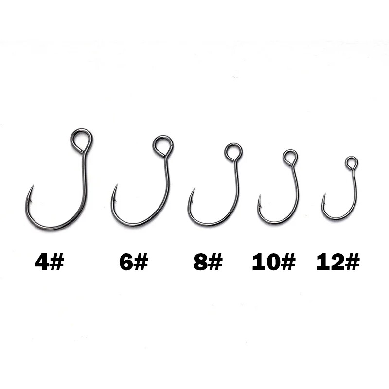 OUTKIT 10 buc pentru molucă de pescuit cârlig de rezervă ORIGIN S55m cârlige unice pentru pește în linie cu ochi mari, dimensiune 6 8 10 12, oțel cu conținut ridicat de carbon
